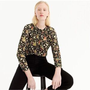 J. Crew x Drakes London Horseback Rider Popover Floral Blouse Top Shirt Button U